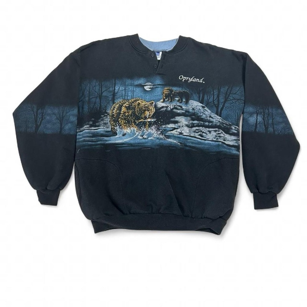 Vintage 90s AOP Bear Sweatshirt XL Opryland USA Nature Graphic Crewneck